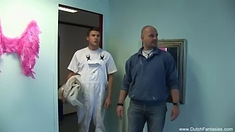 Brunette Dutch Cougar Engages In Hardcore Threesome With Two Men