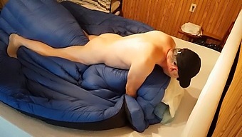 Masturbating On The Bed With A Friend And Covering It In Cum