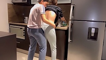 Aroused Wife Has Sex In The Kitchen While Awaiting Her Stepmom