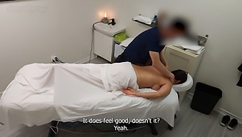Emma Returns For A Second Session With Her Massage Therapist, Who Flirts With Her Large Breasts And Butt!