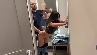 Beautiful Asian Babe Gives Blow Job In The Dressing Room Of A Store.